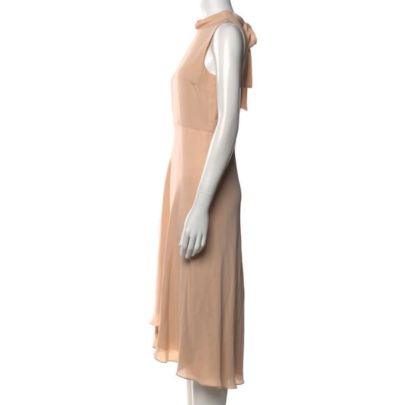 Theory 100% Silk Sleeveless Tie Back Midi Dress High Low Hem Nude Beige Elegant - Picture 3 of 16